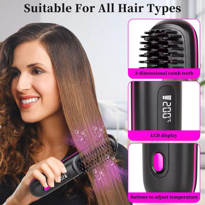 USB Charging Portable Hair Straightener Brush