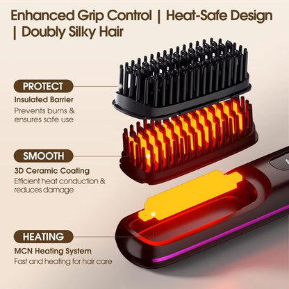 USB Charging Portable Hair Straightener Brush
